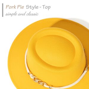 Lisianthus Women Wide Brim Fedora Hat with Belt Buckle Pork Pie Hat Yellow