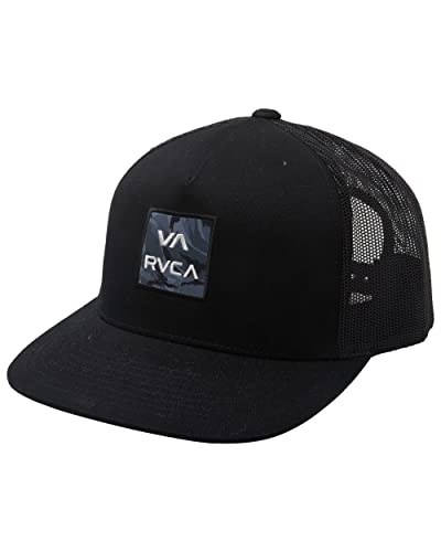 RVCA Men's Adjustable Snapback Hat, Trucker/Printed Black, One Size