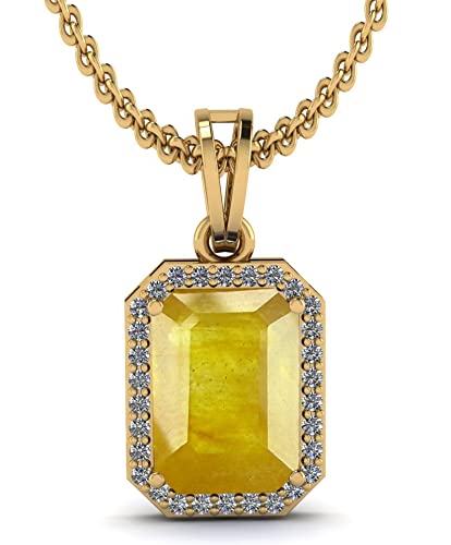 LMDPRAJAPATIS Natural Yellow Sapphire 7.50 Carat Original Pukhraj Pendant/locket 22k Gold Plated for Women's square shape