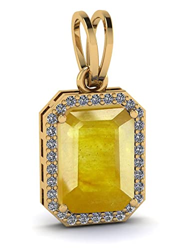 LMDPRAJAPATIS Natural Yellow Sapphire 7.50 Carat Original Pukhraj Pendant/locket 22k Gold Plated for Women's square shape