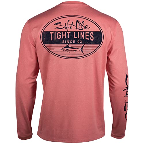 Salt Life Tight Lines Performance Long Sleeve Classic Fit Shirt, Burnt Coral Heather, Large