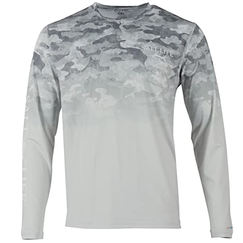 Salt Life Into The Abyss SLX Long Sleeve Classic Fit Shirt, Grey, XX-Large