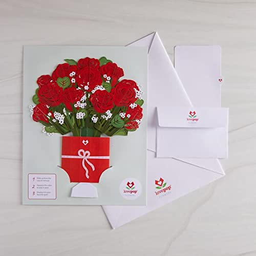 Lovepop Red Rose Valentine’s Day Hummingbird Bundle, 5" x 7" - Pop Up Card & 1 Paper Flower Bouquet 10 X 7.5 Inches- 3D Greeting Card, Valentine's Day Card, Anniversary Card