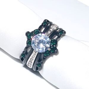 ringheart Couple Rings Black Matching Ring 1.5ct Green CZ Women Wedding Ring Sets for Him and Her His Her Wedding Ring