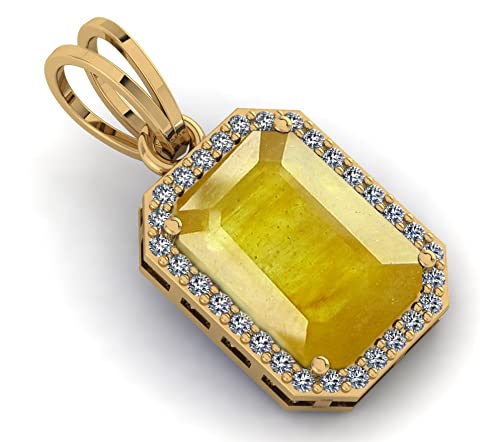 LMDPRAJAPATIS Natural Yellow Sapphire 7.50 Carat Original Pukhraj Pendant/locket 22k Gold Plated for Women's square shape