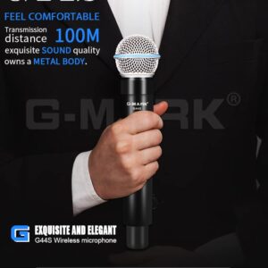 G-MARK UHF Wireless Microphone System G44S Karaoke 4 Channels Cordless Microphone System, Frequency Adjustable 100M/328FT for Stage Church, Metal Body with Case