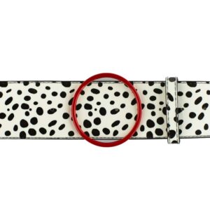 Buckle-Down Men's Disney De Vil Red Cast Spots White Black Vegan Leather Belt, 101 Dalmatians Cruella, Small (30.5-39 INCHES)