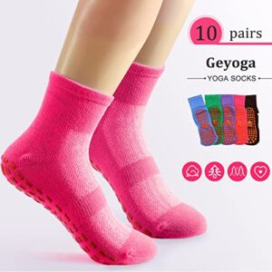 Geyoga 10 Pairs Non Slip Yoga Socks Anti Skid Sticky Grippers Socks Hospital Slipper Socks for Men Women Pilates Ballet Barre (Classic Colors)