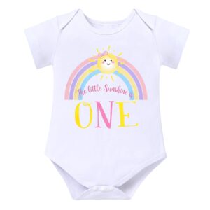 You Are My Sunshine Baby Girl 1st First Birthday Cake Smash Outfit Rainbow One Year Old Party Clothes Cotton Short Sleeve Romper Yellow Princess Tutu Tulle Skirt Flower Headband 3pcs Set Yellow