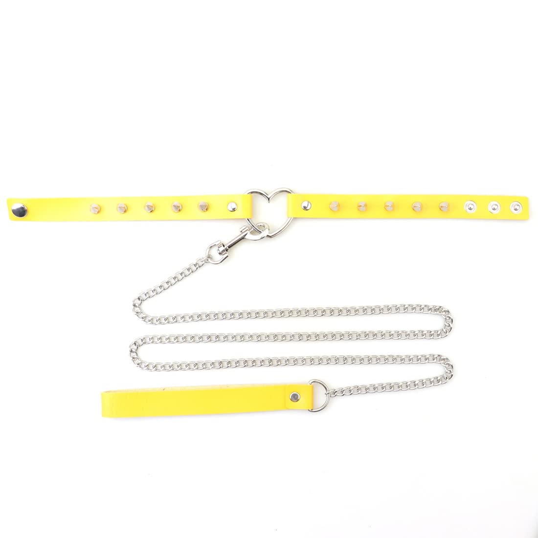 JNKET Rivets Choker Punk Hauling Chain PU Leather Collar Peach Heart Gothic Necklace NightClub Goth Leash Belts (Yellow)