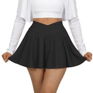 SUUKSESS Womens Pleated Tennis Skirt Crossover High Waisted Mesh Mini Skirt Athletic Golf Skorts (Black,S)