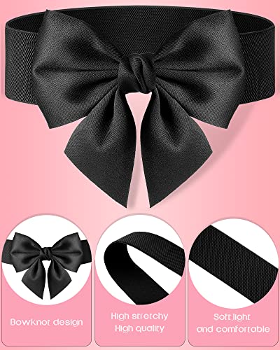 Brighoo 2 Pieces Wide Elastic Belt Women's Bowknot Belt Ladies Stretchy Bow Belt for Valentine's Day Women Dresses (Black, White)