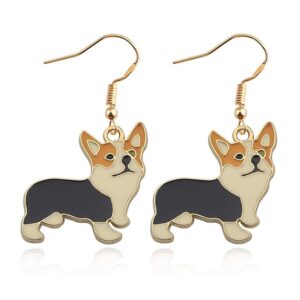 DIYANMMY Cute cartoon alloy Corgi Dog Drop Dangle Earrings On Charm Animal Jewelry Corgi Gift For Pet Lover Corgi Mom Puppy Mom (Dog earrings)