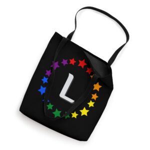 Gay Pride Letter L Monogrammed Rainbow Flag Stars Initial L Tote Bag