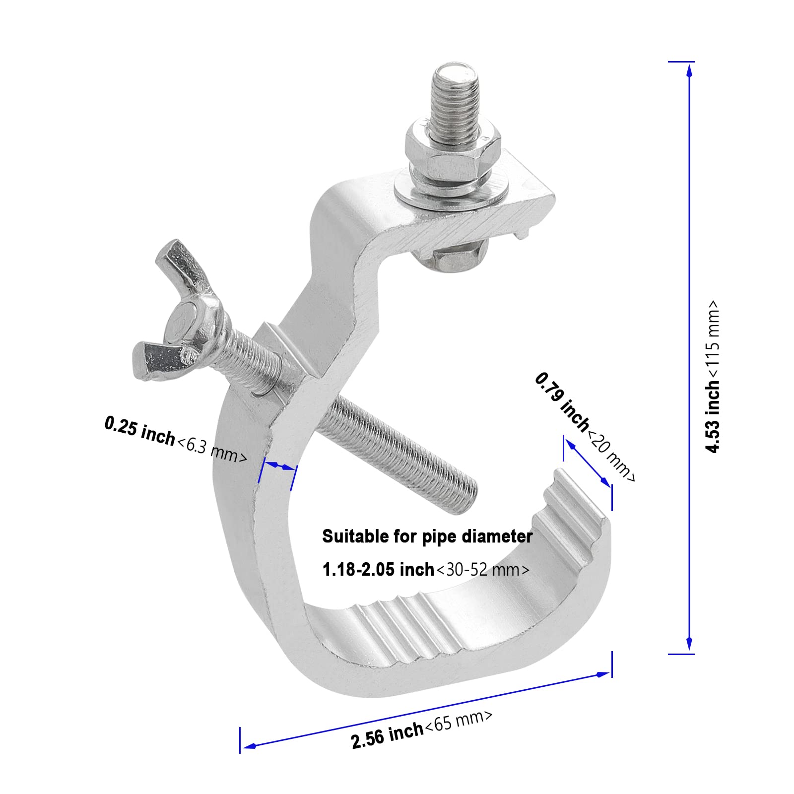 KOHAND 8 Pack Stage Light Clamp Hook, Aluminum Alloy Truss C-Clamp, Heavy Duty Stage Lights Truss Clamp for DJ Lighting Par Lights Spot Lights, Fit for 1.18-2 Inch OD Tube/Pipe, Silver