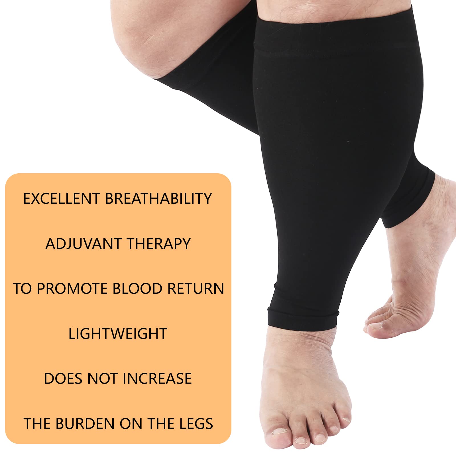 Plus Size Compression Sleeves for Calves Women Wide Calf Compression Legs Sleeves Men 3XL, Relieve Varicose Veins, Edema, Swelling, Soreness, Shin splints, for Work, Travel, Sports and Daily Wear