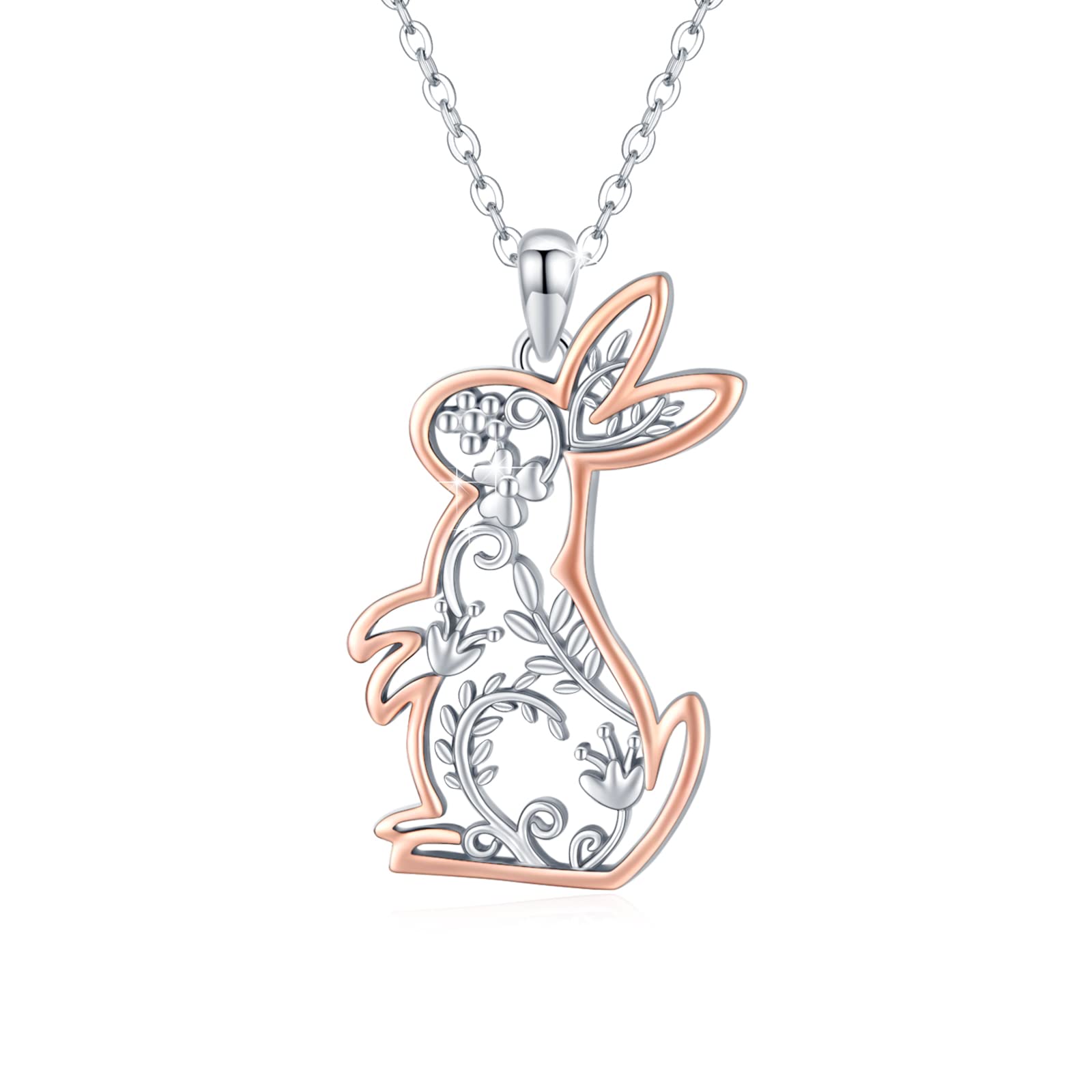 OHAYOO Rabbit Necklace for Women Cute Bunny Animal Necklace 925 Sterling Silver Jewelry Gifts for Women (A1-Bunny Secret Garden)