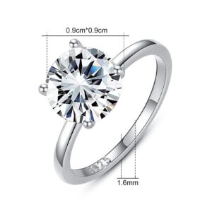 Bcughia CZ Engagement Rings for Women, Promise Rings for Women Cubic Zirconia Sterling Silver Round Zircon with 4 Claws Christmas Ring for Woman