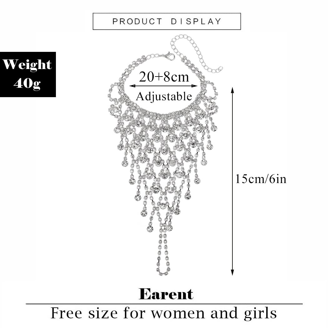 EARENT Rhinestone Bracelet Ring Silver Hand Chain Crystal Bangle Finger Ring Bracelets Wedding Hand Harness Hand Accessories for Women