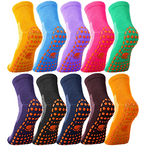 Geyoga 10 Pairs Non Slip Yoga Socks Anti Skid Sticky Grippers Socks Hospital Slipper Socks for Men Women Pilates Ballet Barre (Classic Colors)