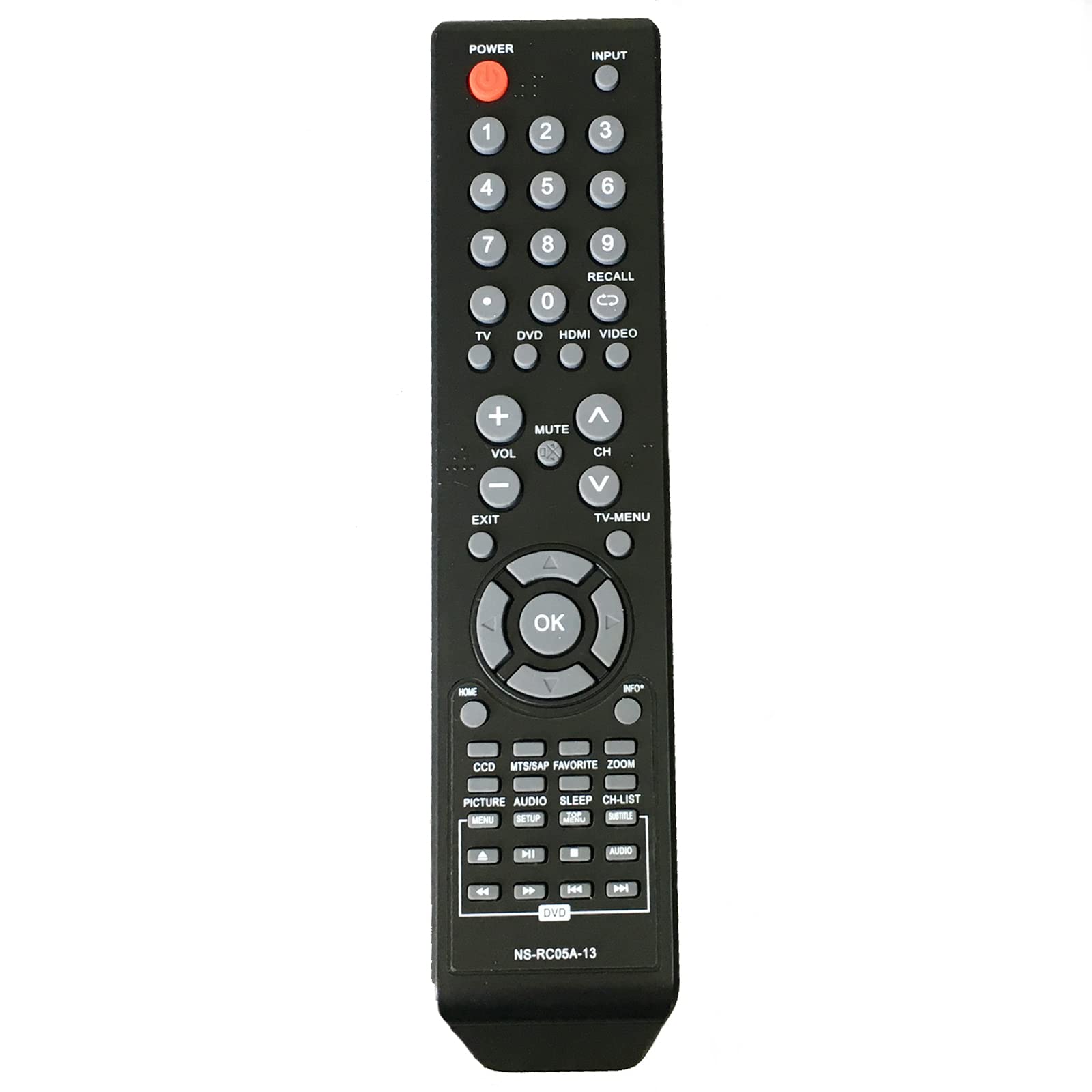 NS-RC05A-13 sub RC-261 Replacement Remote Remote Compatible for Insignia DVD Combo TV NS-19LD120A13 NS-LTDVD19-09 NS-LDVD26Q-10A NS-LDVD32Q-10A NS32LD120A13 NS-28ED200NA14