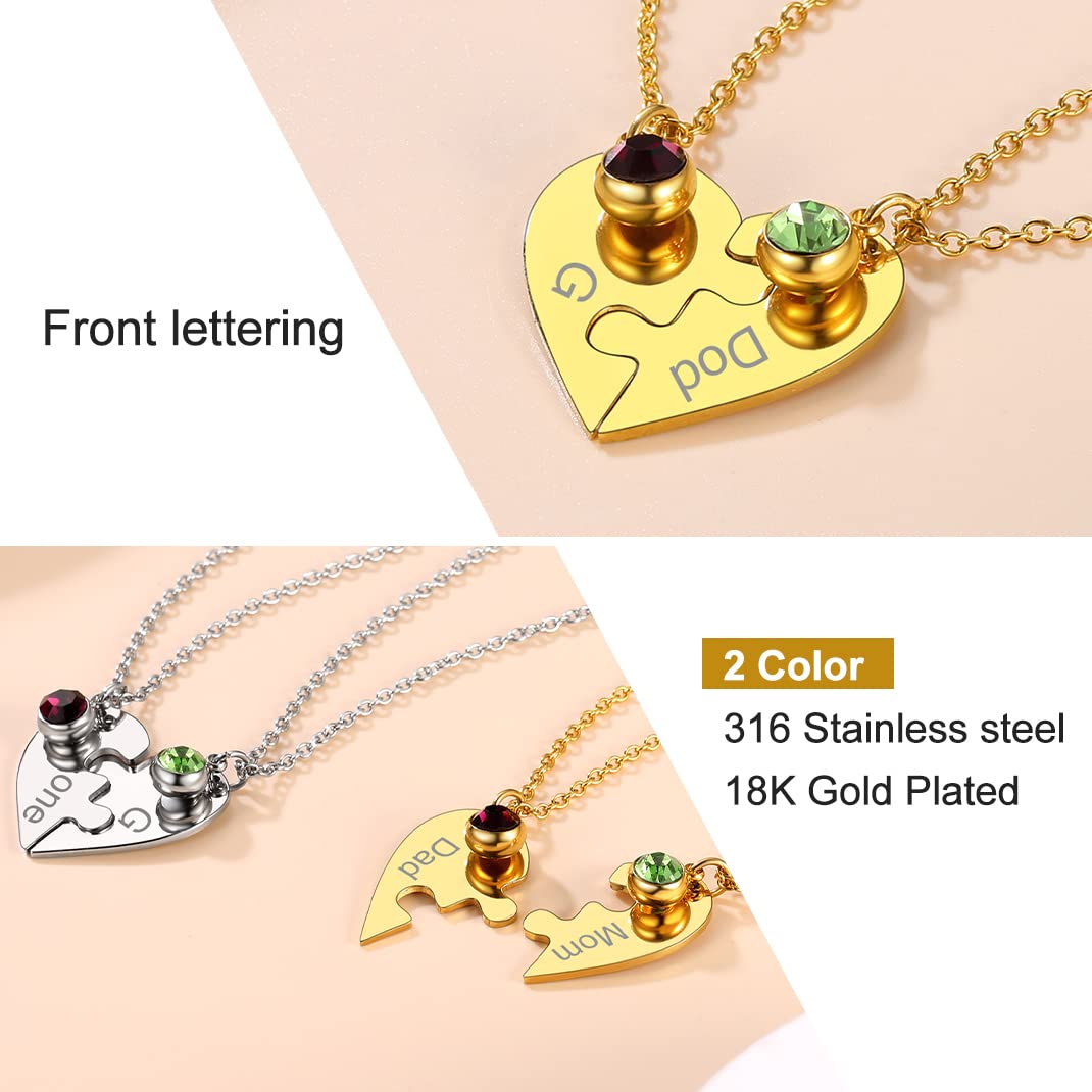 GOLDCHIC JEWELRY Gold Split Necklaces For Couples, Personalised Engraved Birthstones Matching Heart Pendant For 2