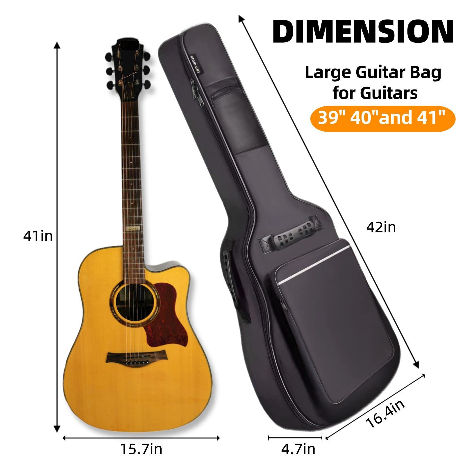 GIGKOUKI 40 41 Inch Acoustic Guitar Case Soft 0.35" Padded Guitar Bag, Waterproof Guitar Gig Bag Classical with Back Hanger Loop and Shoulder Strap