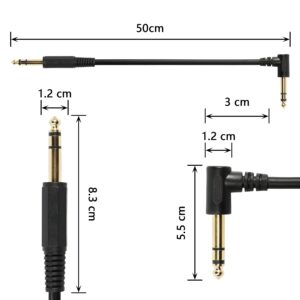 CERRXIAN 1/4 Inch Guitar Instrument Cable, Right Angle 6.35mm Male TRS to 6.35mm Male TRS Stereo Audio Cable for Bass,Keyboard,Mixer,Amp,Electric Guitar (0.5m, Black)