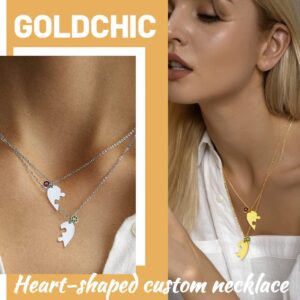 GOLDCHIC JEWELRY Gold Split Necklaces For Couples, Personalised Engraved Birthstones Matching Heart Pendant For 2