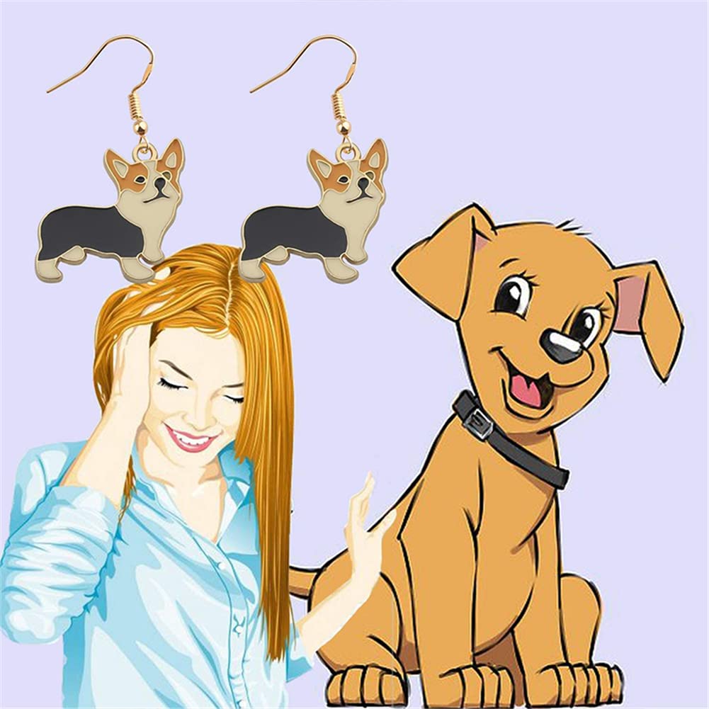 DIYANMMY Cute cartoon alloy Corgi Dog Drop Dangle Earrings On Charm Animal Jewelry Corgi Gift For Pet Lover Corgi Mom Puppy Mom (Dog earrings)