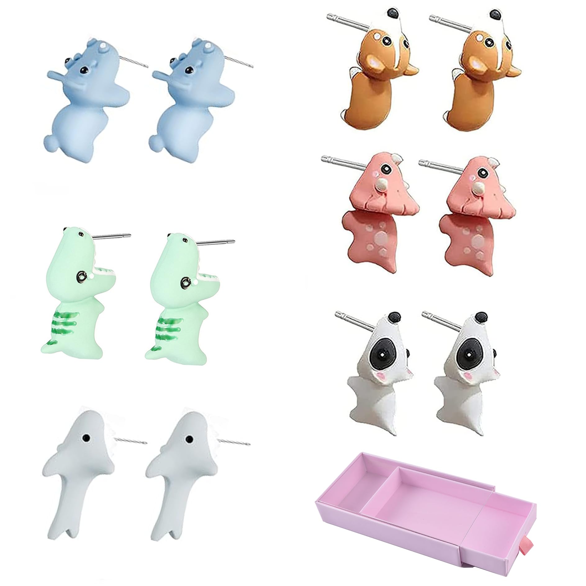 Cute Animal Bite Earring, 3D Cute Dinosaur Earrings for Women - Small and Exquisite for Easy Carrying and Collection,Fashion Simple Handmade Animal Stud Earrings. (6 PCS + Gift Box)