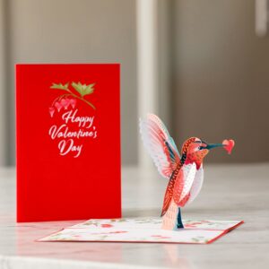 Lovepop Red Rose Valentine’s Day Hummingbird Bundle, 5" x 7" - Pop Up Card & 1 Paper Flower Bouquet 10 X 7.5 Inches- 3D Greeting Card, Valentine's Day Card, Anniversary Card