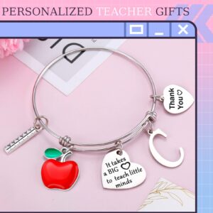 MTLEE Teacher Appreciation Gift Teacher Bracelet Bangle Gift Teacher Thank You Keychain with Initial(Letter C Style)