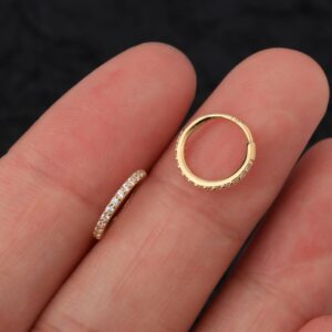 OUFER Gold Nose Ring Hoop 20G 14K Solid Gold Nose Piercing Jewelry Conch Tragus Cartilage Earring Hoop Clear CZ Paved Nose Rings for Women