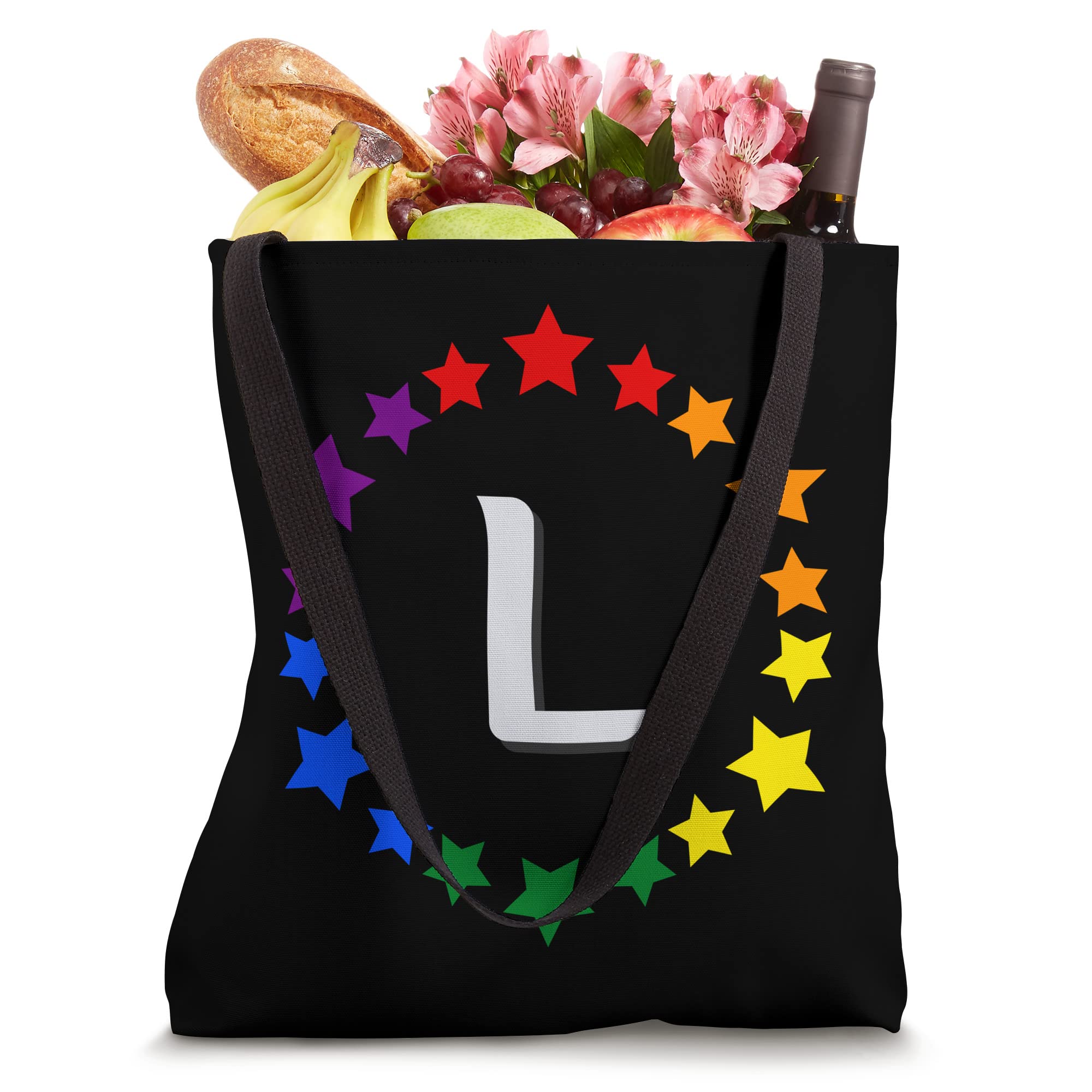 Gay Pride Letter L Monogrammed Rainbow Flag Stars Initial L Tote Bag