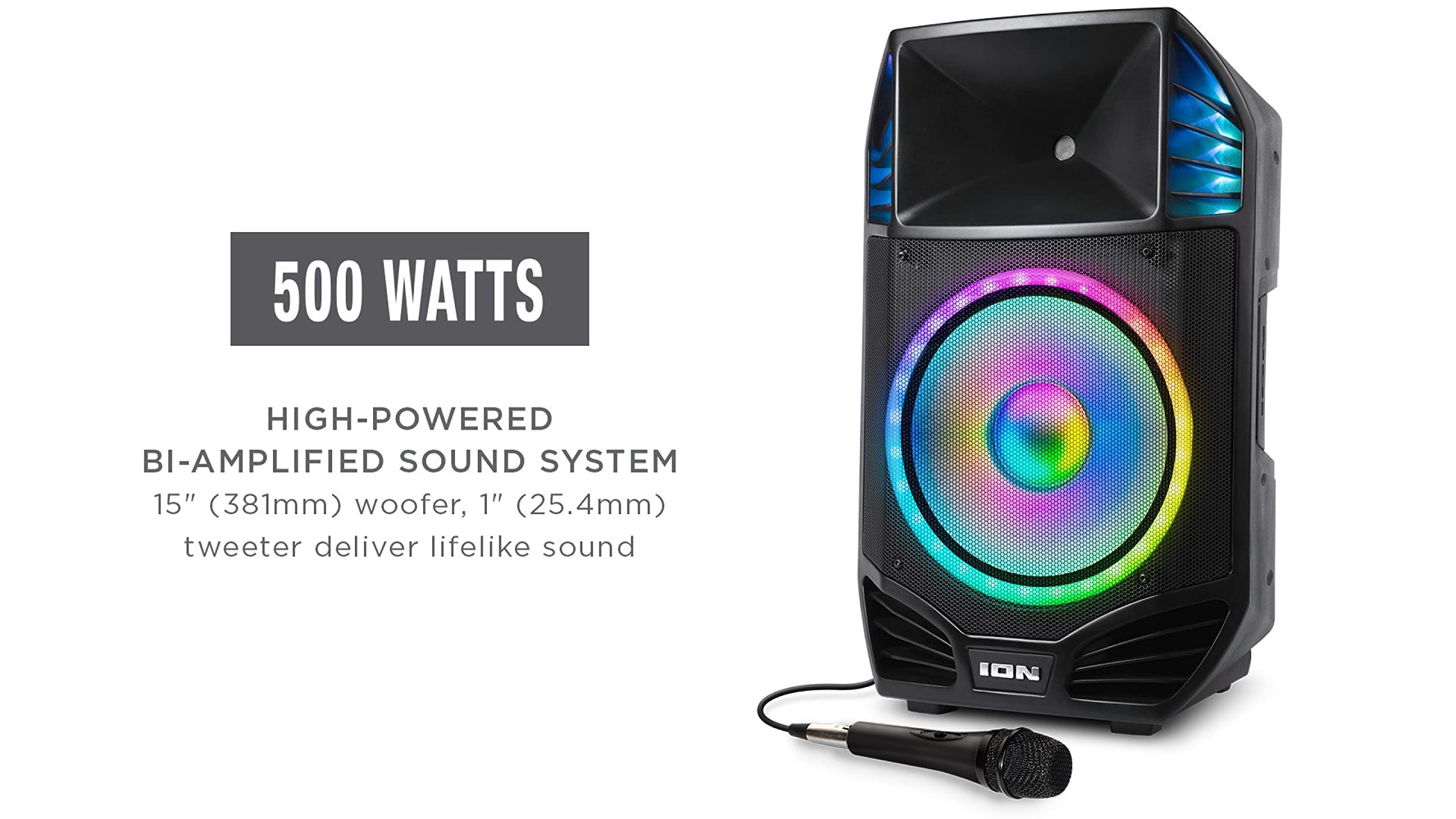 Ion PA Premier 500-Watts Karaoke Party Speaker - Robust High-Power and Bright Sound with Visual Effects and Microphone (Renewed)