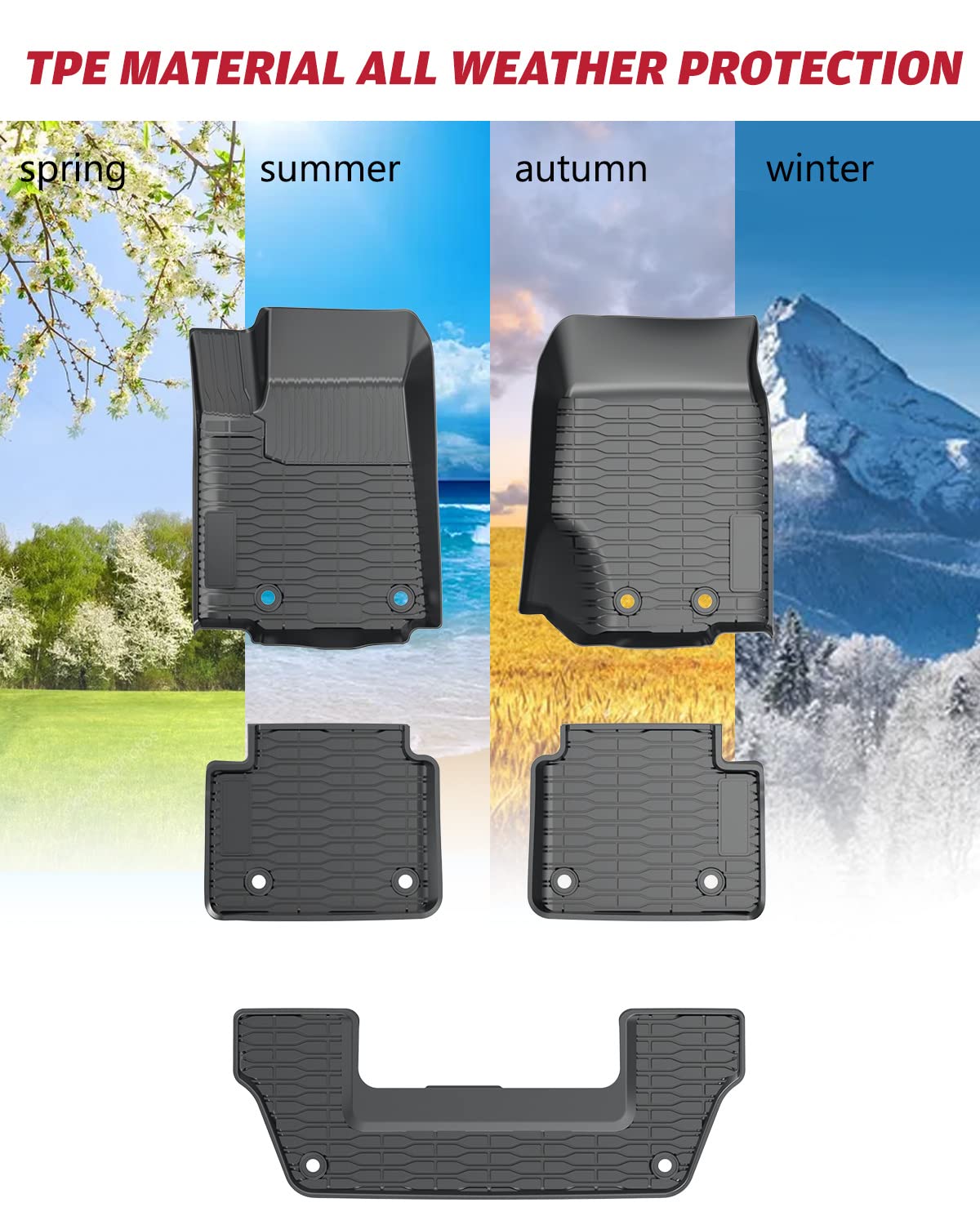 A & UTV PRO Floor Mats Fit for 2021 2022 2023 2024 Jeep Grand Cherokee L/WL, All Weather Floor Liners Full Kit for Three Row Models, Replace OEM 82216639AA,82216640AA,82216152AC, 3 Row