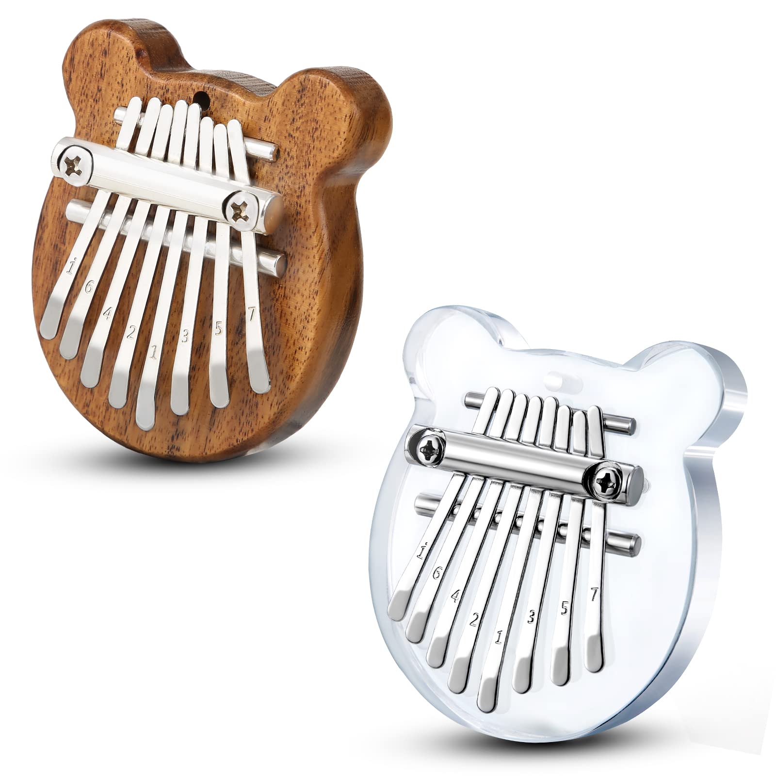 2 Pack Mini Kalimba Thumb Piano 8 Keys,Portable Solid Wood and Acrylic Mbira Finger Piano for Kids and Adults,Pocket Musical Gifts for Beginners w/Chain