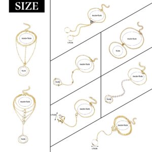 Sanfenly 8 Pieces Finger Ring Bracelets Hand Harness Chain Bracelet Gold Rhinestone Vintage Adjustable Slave Chain Ring Bracelet for Women Hand Jewelry