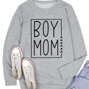 MYCHTE Boy Mom Sweatshirt for Women Casual Fall Winter Long Sleeve Pullover Tops Funny Letter Print Boy Mama T Shirt (XL, Gray)