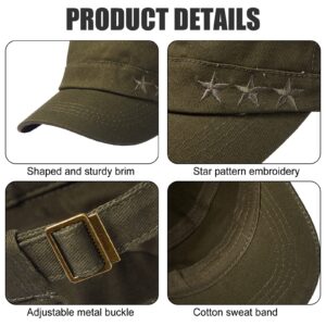 3 Pack Men's Cotton Military Caps Cadet Army Caps Five Pointed Star Military Hats for Men Solid Patrol Cap Flat Top Hats (Black, Army Green, Navy Blue)