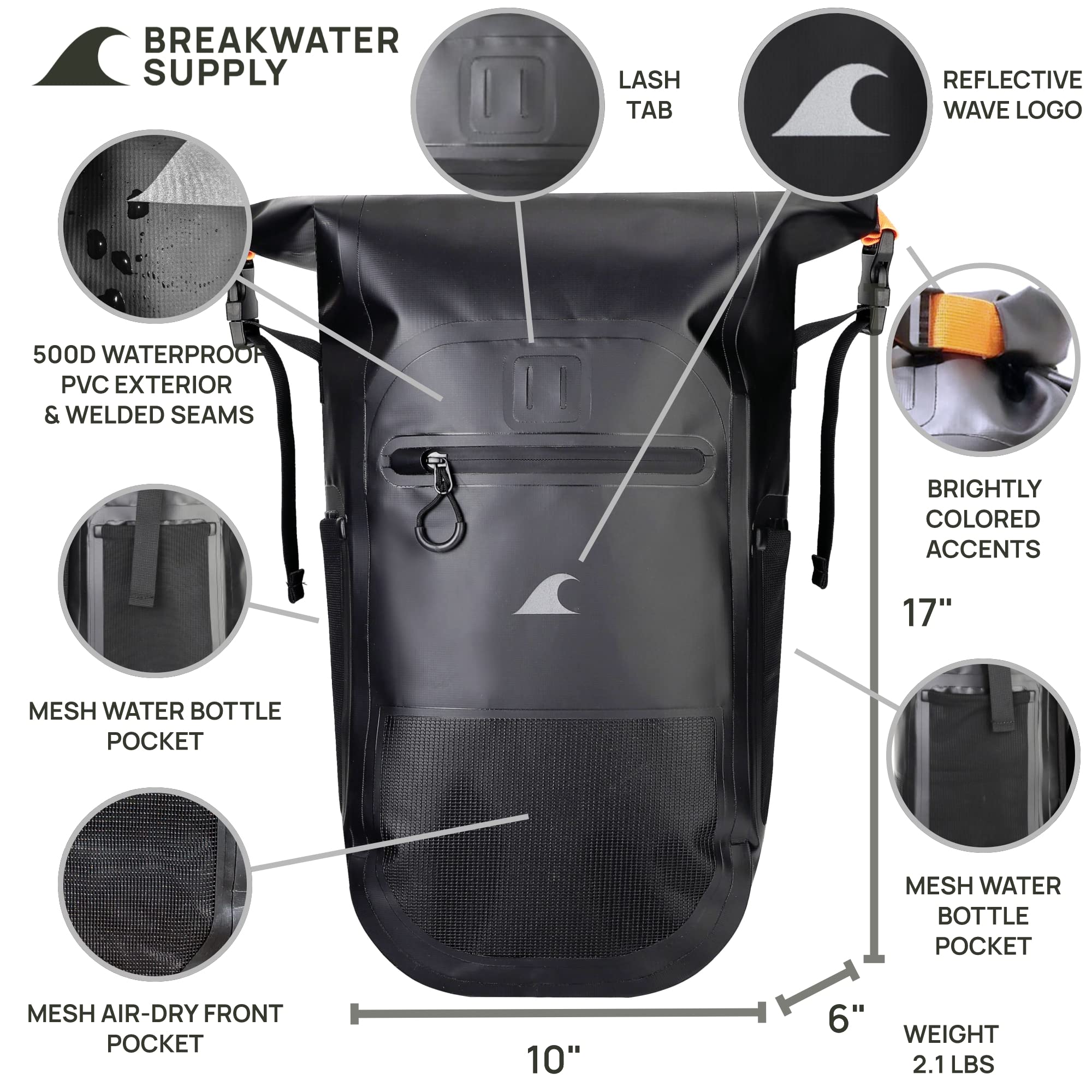 Breakwater Supply 25L Meanhigh Dry Bag Waterproof Backpack and Waterproof Survival First Aid Kit Bundle