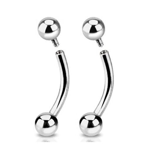 Pair of Single Side Internal Threaded Rook Snug Curve Barbell Eyebrow Ring 16G - 6mm