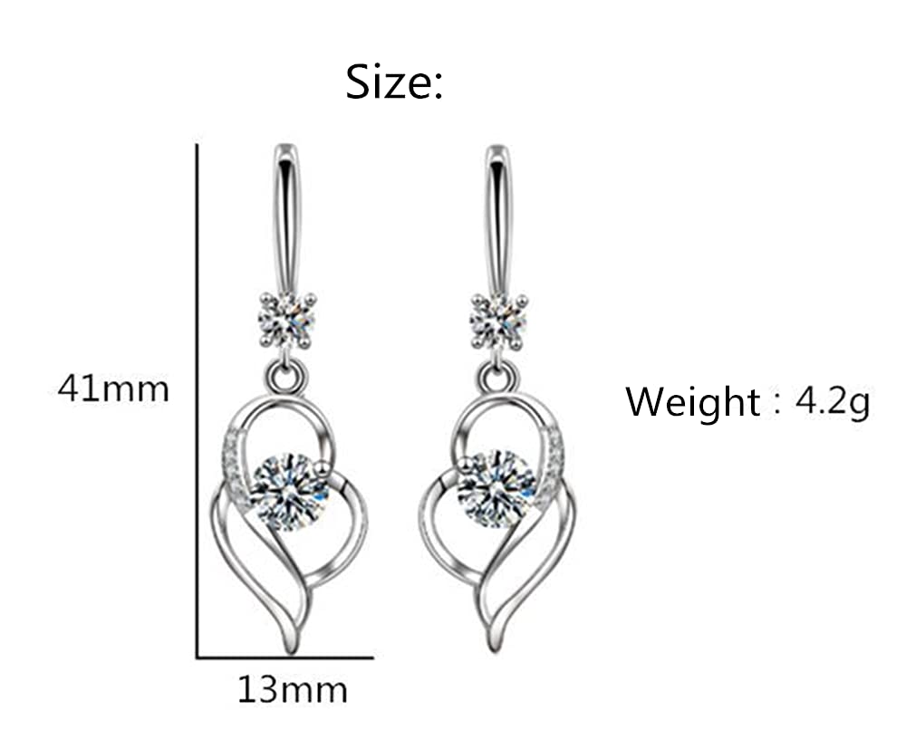 925 Sterling Silver Dangle Earrings for Women Nickel Free Hypoallergenic Earrings for Women Trendy Fashion Heart Dangle Drop Sparkly Crystal Earrings for Women