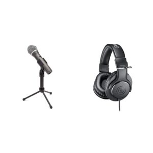 samson technologies q2u usb/xlr dynamic microphone recording and podcasting pack, silver & audio-technica ath-m20x professional studio monitor headphones, black