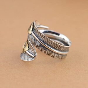 Butterfly Spoon Ring, Feather Ring Women Sterling Silver 925 Sterling Silver Ring for Men Women Leaf & Butterfly Adjustable Rings