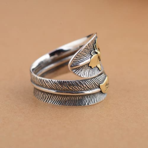 Butterfly Spoon Ring, Feather Ring Women Sterling Silver 925 Sterling Silver Ring for Men Women Leaf & Butterfly Adjustable Rings