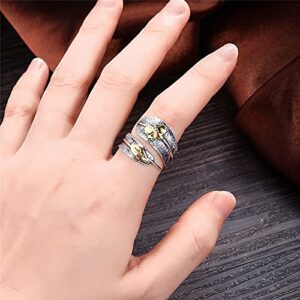 Butterfly Spoon Ring, Feather Ring Women Sterling Silver 925 Sterling Silver Ring for Men Women Leaf & Butterfly Adjustable Rings