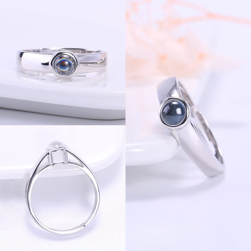 Personalized Custom photo Projection Ring 925 Sterling Silver Jewelry Rings Adjustable Ring Personality Gift for Women Couple Mother Birthday mother day Valentine Jewelry Gift