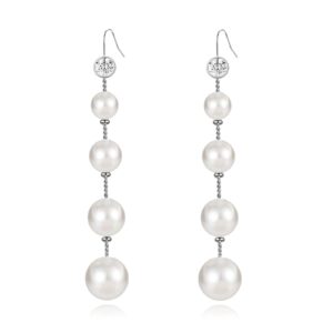 Long Pearl Earrings for Women 14K Gold Plated Pearl Dangle Earrings Hypoallergenic Elegant Gold Pearl Tassel Earring